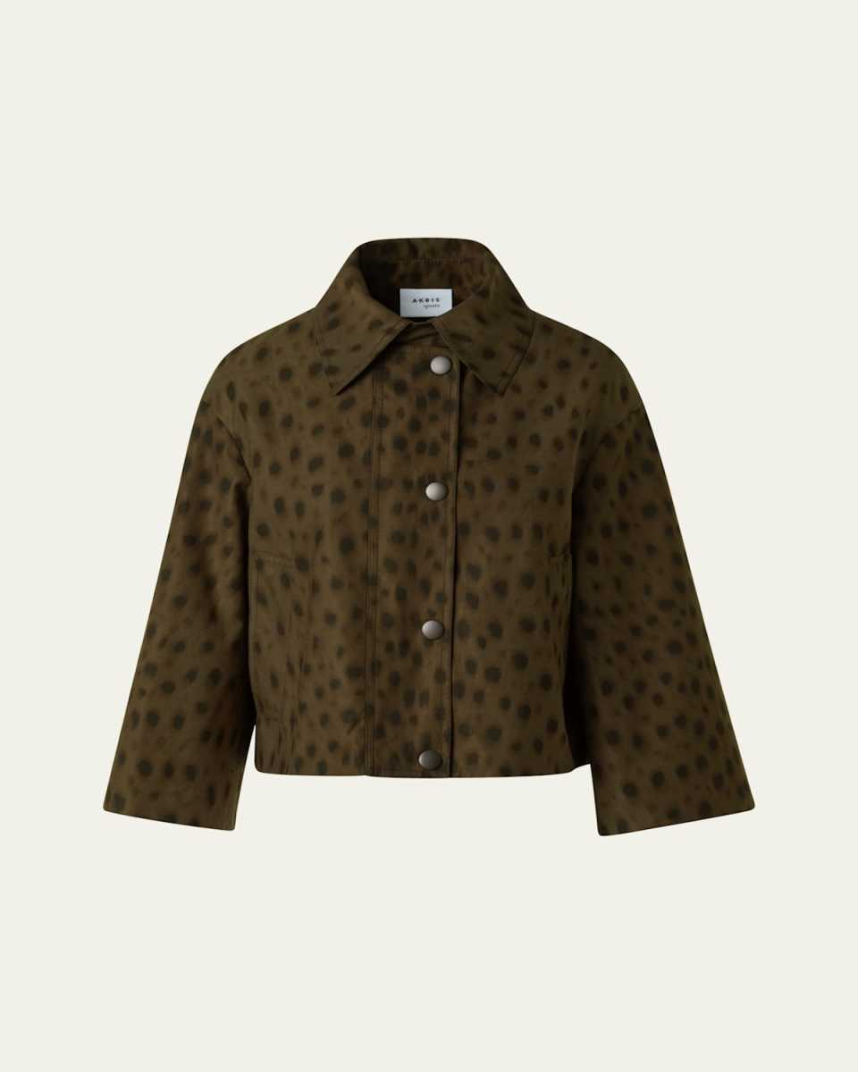 Leopard Brushed Techno Gabardine Short Parka Jacket